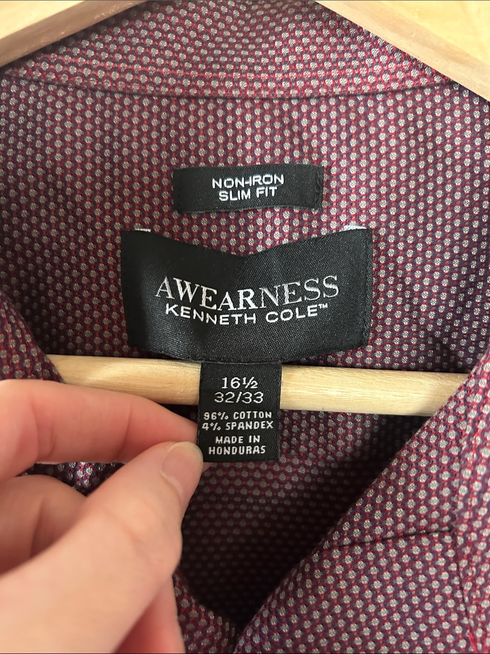 Kenneth Cole Men's Long-Sleeve Dress Shirt — Burgundy Microdot - Picture 2 of 5